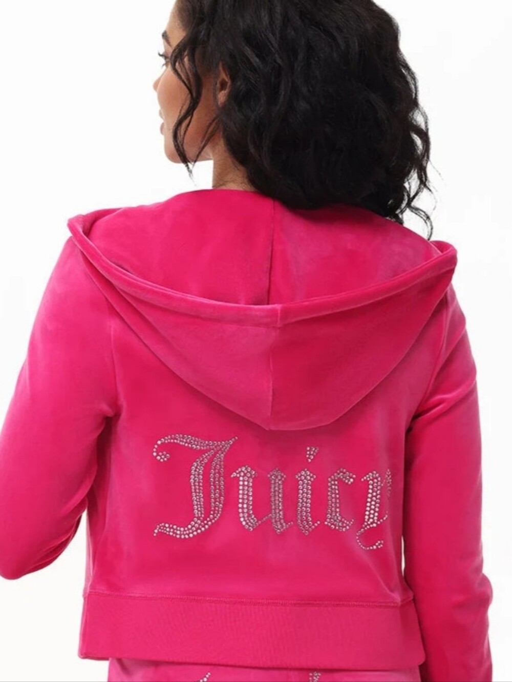 JUICY COUTURE Vixen Pink OG Bling Velour Rhinestone Hoodie NWT L